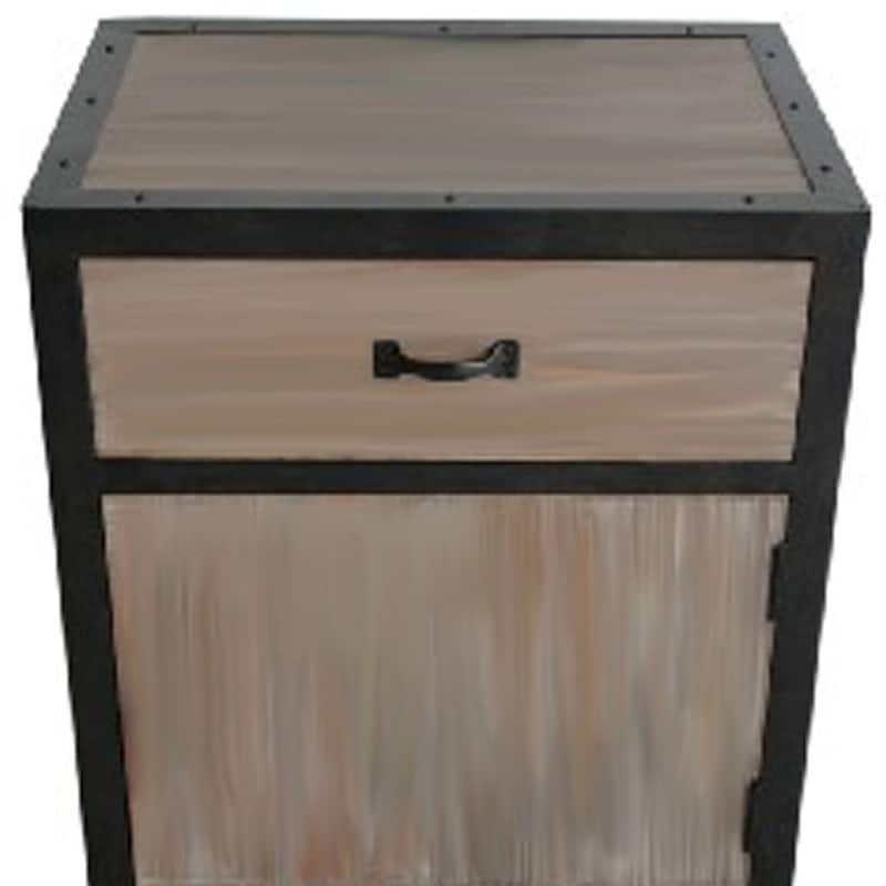 20" Square Brown Wooden End Table with Drawer and Iron Frame Space-Saving Living Room Table - 20" H x 1" W x 17" D