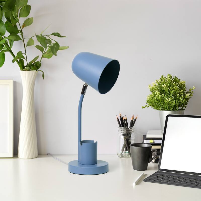 Desk Lamp with Conical Shade and Pen Holder - 15.75" - Blue