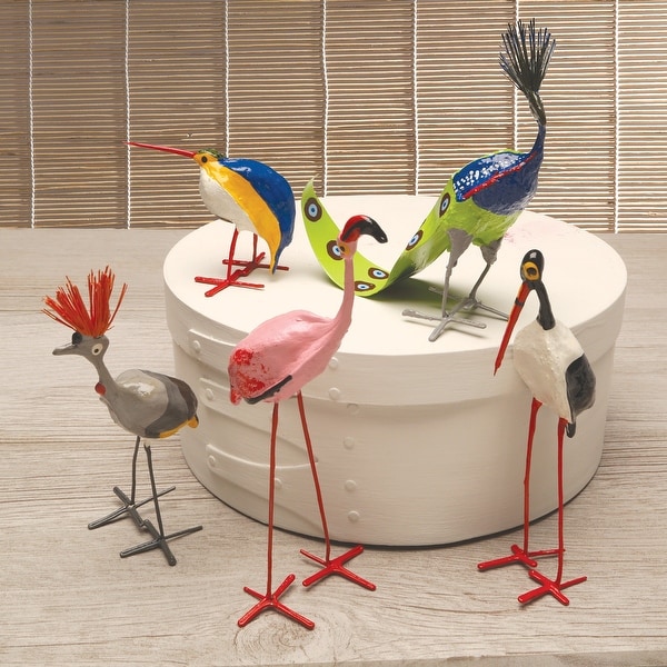 Mbare Seedpod Bird Figurines - Set of 5 Hand Made Exotic Birds from Zimbabwe - 6 in.