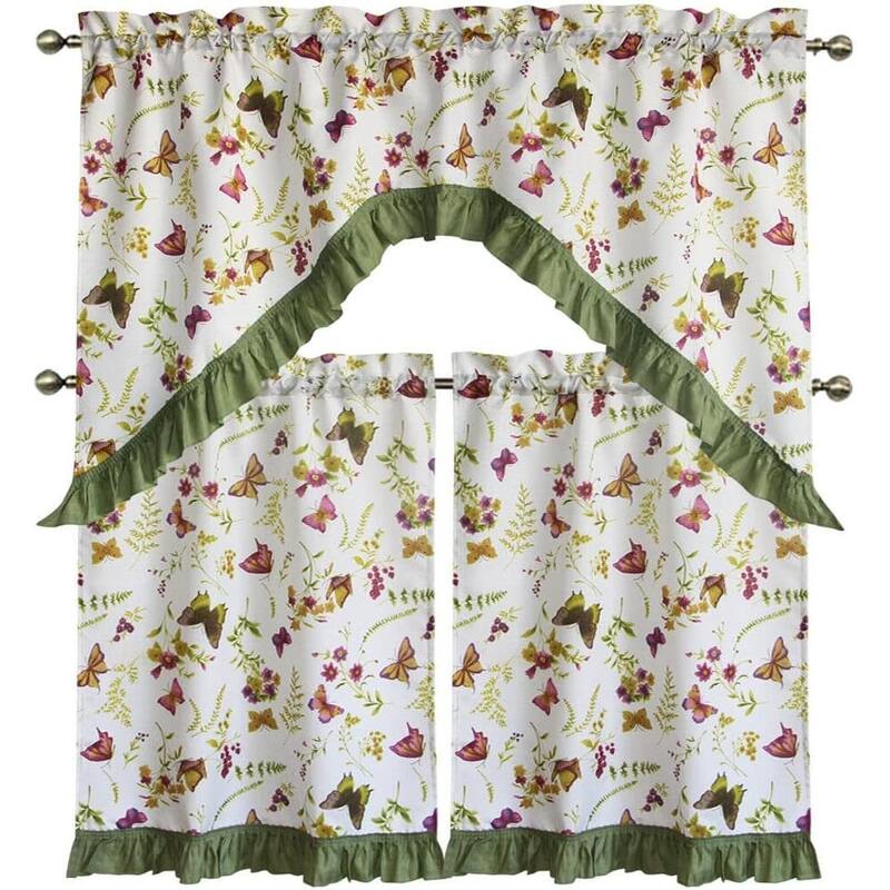 3 Piece Kitchen Curtain Rod Pocket Decorative Window Treatment Valance & Swag Curtain Set