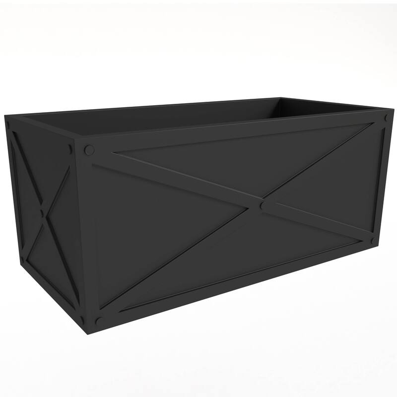 Bonsai Rectangular Fiberstone Planter Box, Modern Weather-Resistant Indoor/Outdoor Pot with Drainage for Healthy Plants - Black