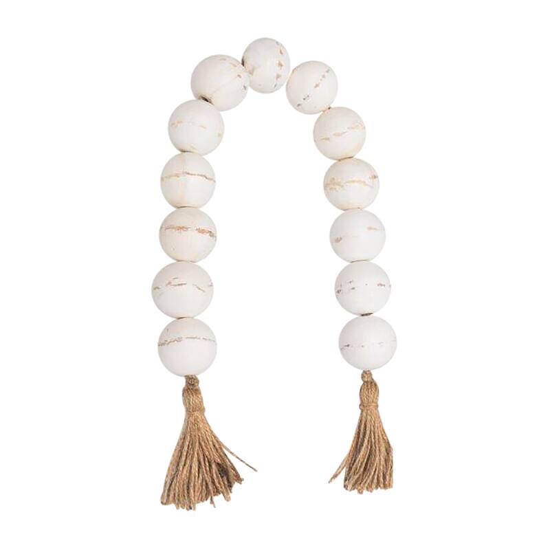 Sagebrook Home 32" Wooden Large Bead Garland with Tassels - Contemporary Mango Wood - 32" x 2" x 2" - White