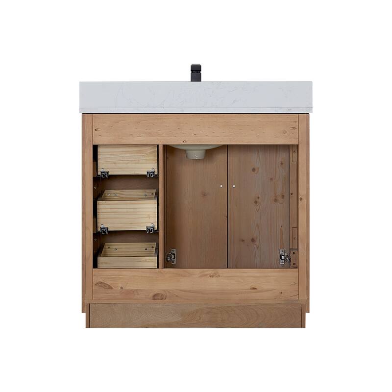 Cicero Single Bathroom Vanity in Light Brown with Grain White Engineered Stone Countertop without Mirror