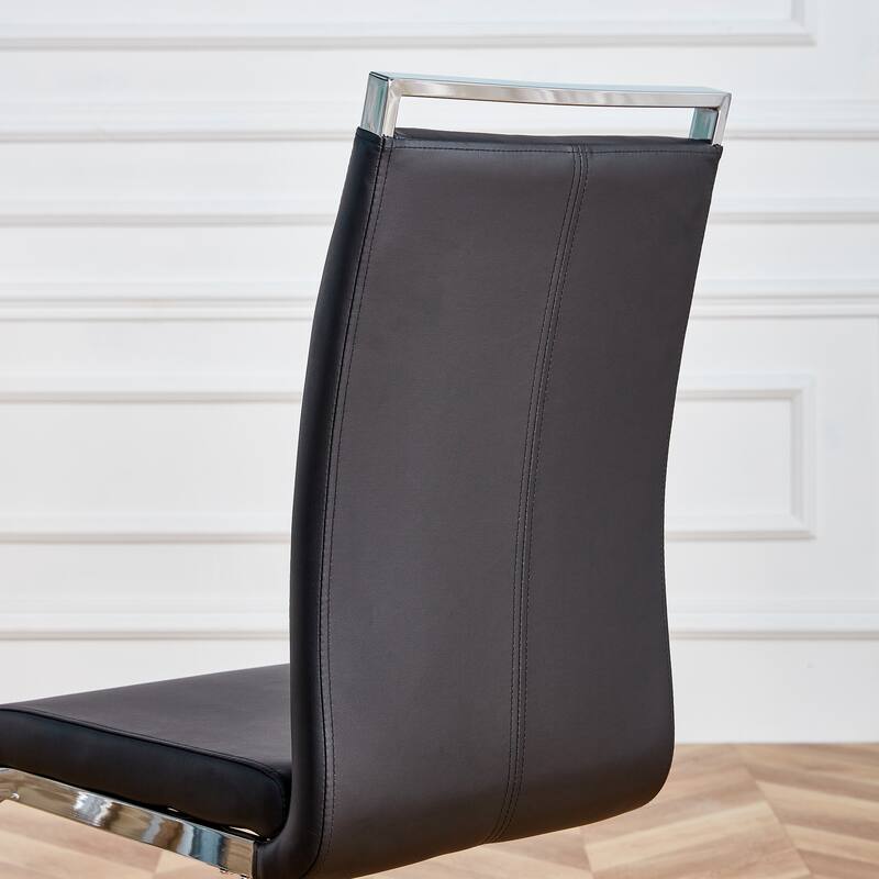 Modern Dining Chairs,PU Faux Leather High Back Upholstered Side Chair with C-shaped Tube Chrome Metal Legs