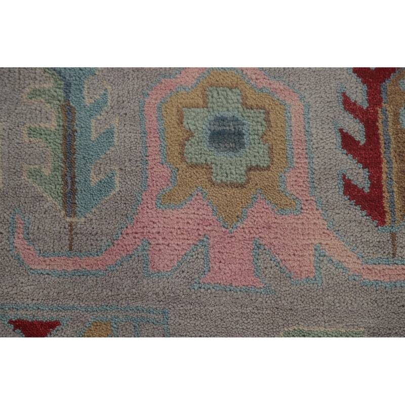 All-Over Gray Oushak Oriental Area Rug Hand-Knotted Wool Carpet - 9'0" x 11'8"