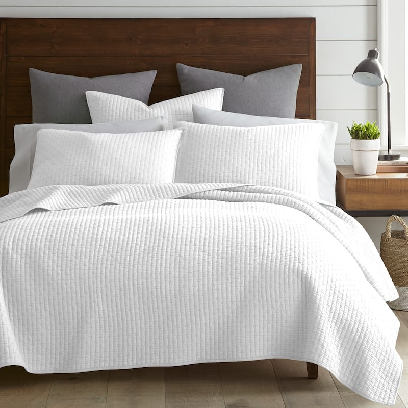 Cross Stitch Bright White Full/Queen Quilt Set - Levtex Home - King - Cal King