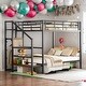 preview thumbnail 2 of 11, Full Over Full Metal Bunk Bed with Lateral Storage Ladder and Wardrobe,Space Saving Bunk Beds With Stairs,Black