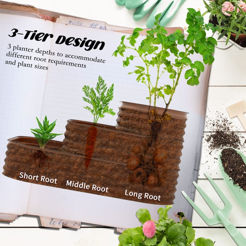 Outsunny 3-Tier Galvanized Steel Raised Garden Bed Kit, 62.25" x 43" x 32.25", 3 Combining Planter Boxes