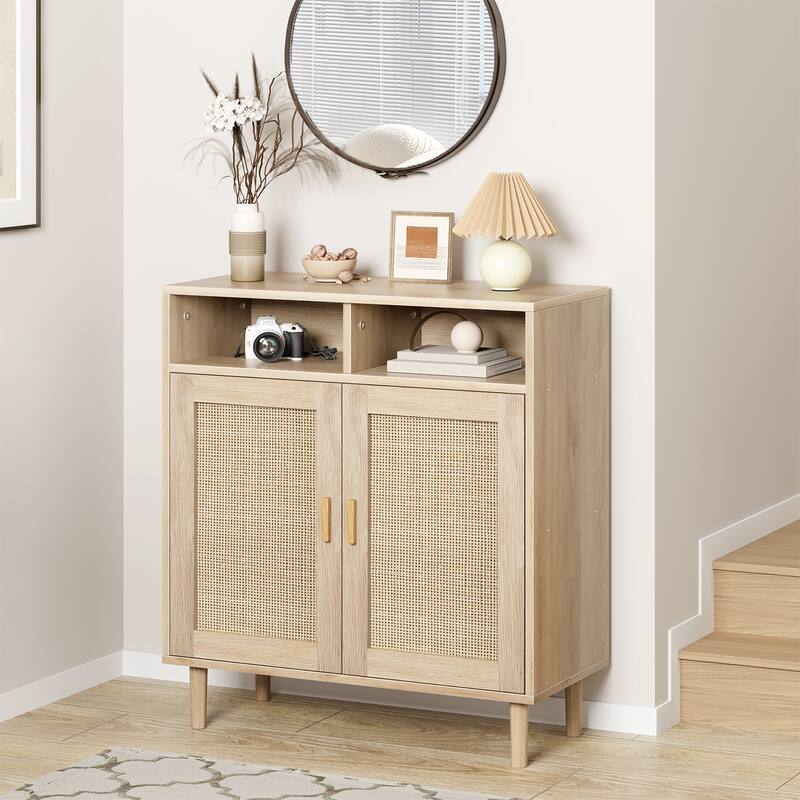 Ail Accent Rattan Sideboard Buffet Storage Cabinet With 2 Doors - 15.7"L x 31.4"W x 36.2"H - 15.7"L x 31.4"W x 36.2"H - Natural