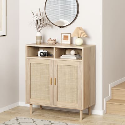Ail Accent Rattan Sideboard Buffet Storage Cabinet With 2 Doors - 15.7"L x 31.4"W x 36.2"H