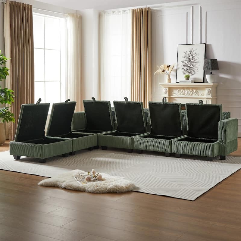 113.5'' Modern U-shaped Corduroy Modular Convertible Sectional Sofa with Storage Ottoman