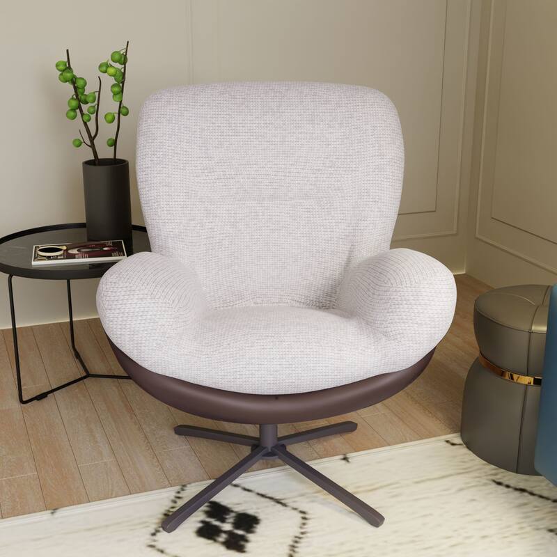 Modern 32.25" Chenille 360° Swivel Lounge Chair with Faux Leather Metal Base Frame