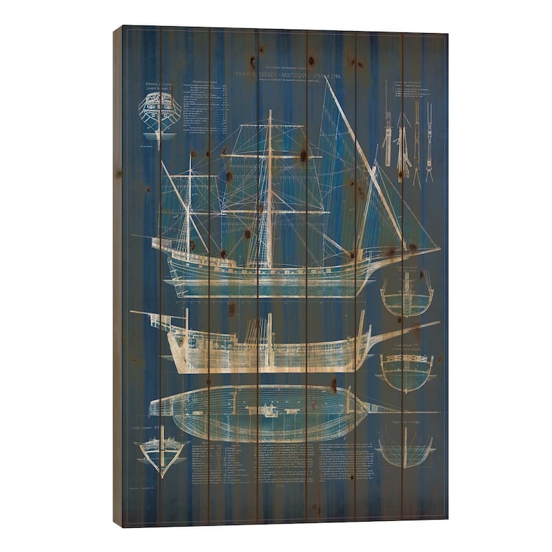 Antique Ship Blueprint I Print On Wood by Vision Studio - Multi-Color - 26x18x1.5