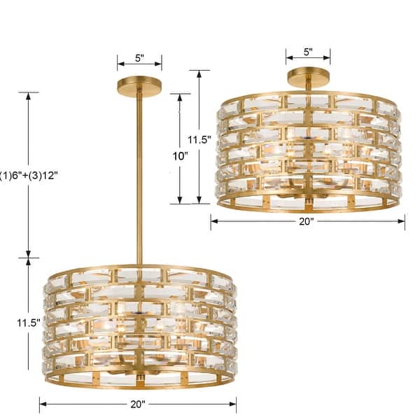 Meridian 6 Light Antique Gold Semi-Flush