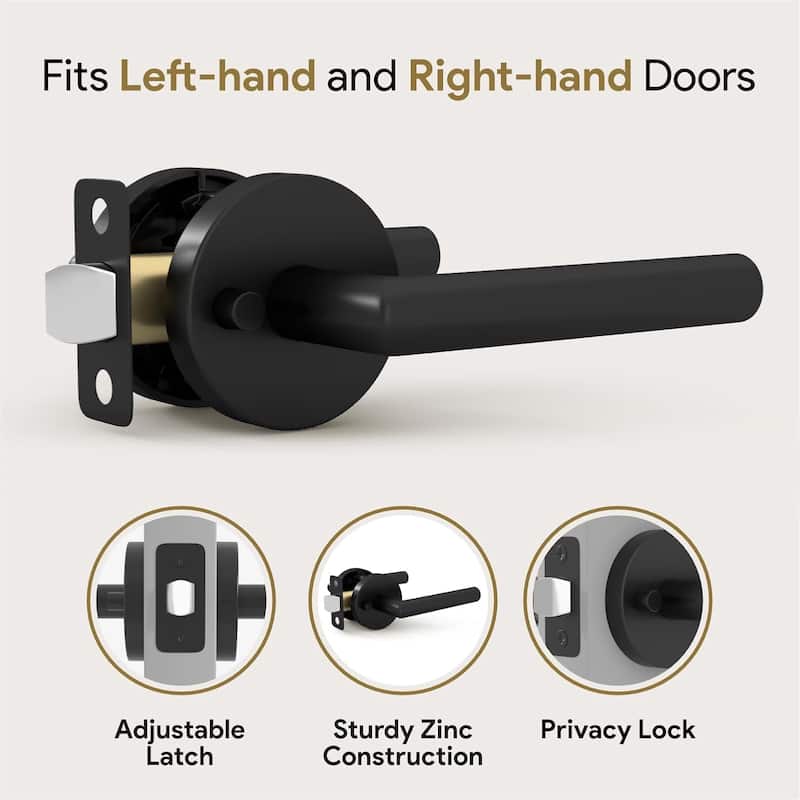 Mega Handles RONN Privacy Flat Lever for Hallway, Closet, and Bathroom I Reversible Keyless Door Lock