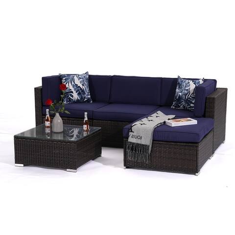 5 Pieces Outdoor Sectional Rattan Conversation Sofa Patio Dining Furniture with Coffee Table