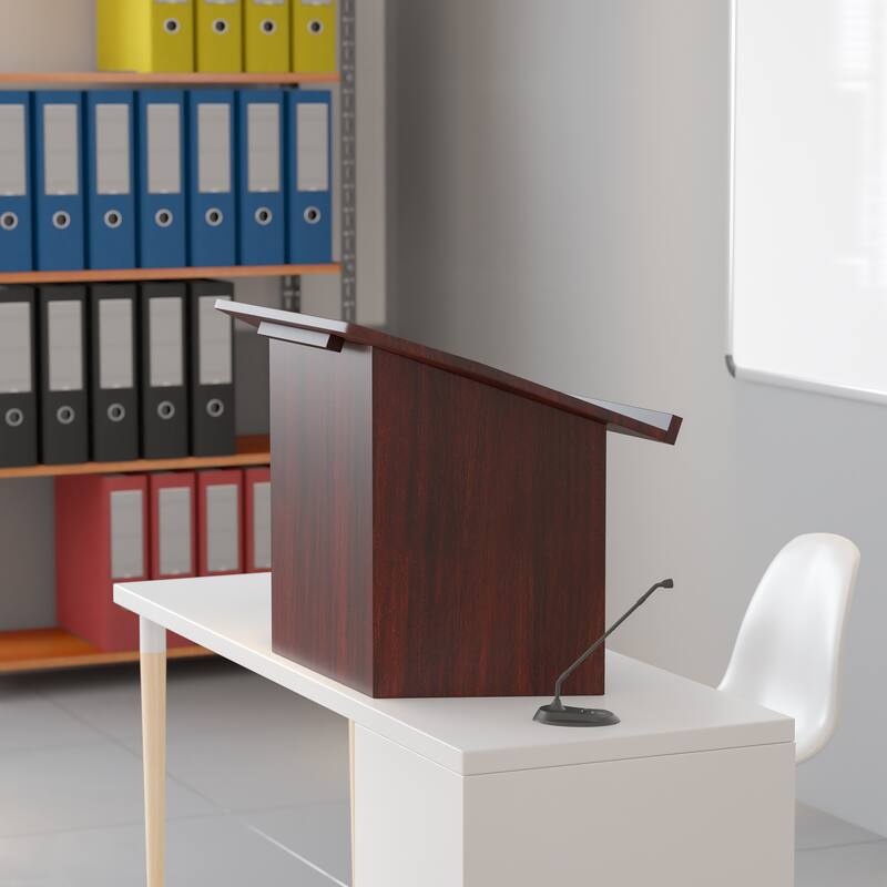 Foldable Tabletop Lectern in Mahogany - Slanted Top with Ledge - Mahogany Finish - Mahogany