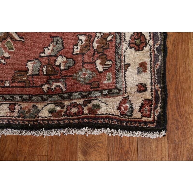 Hand Knotted Oriental 100% Wool Carpet Traditional Geometric Red Hamedan Runner Rug - 10' 2'' X 3' 2''