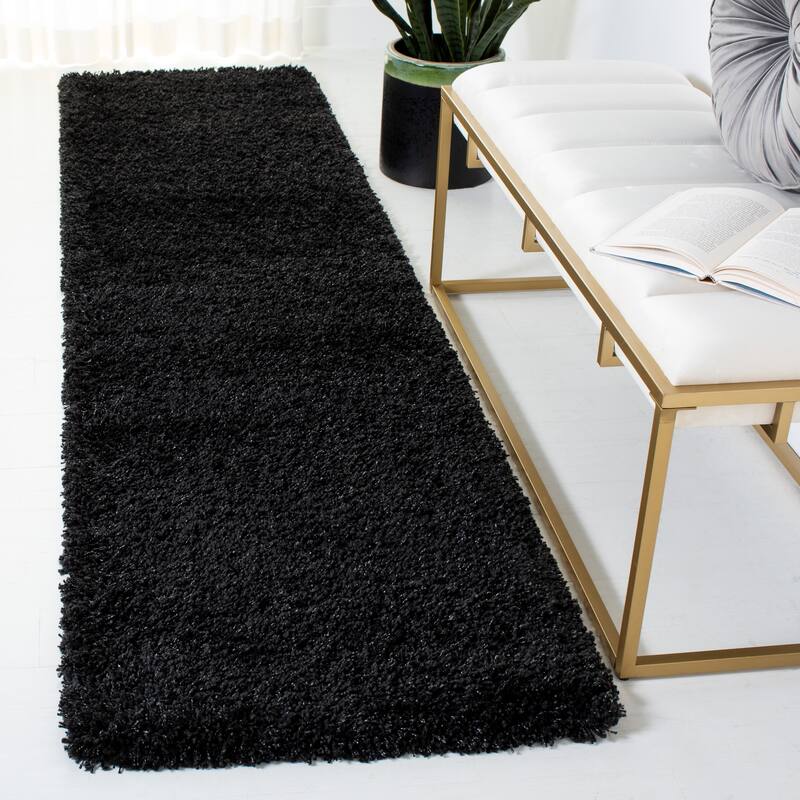 SAFAVIEH California Premium Shag Izat 2-inch Thick Area Rug - 2'3" x 9' Runner - Black/Ivory