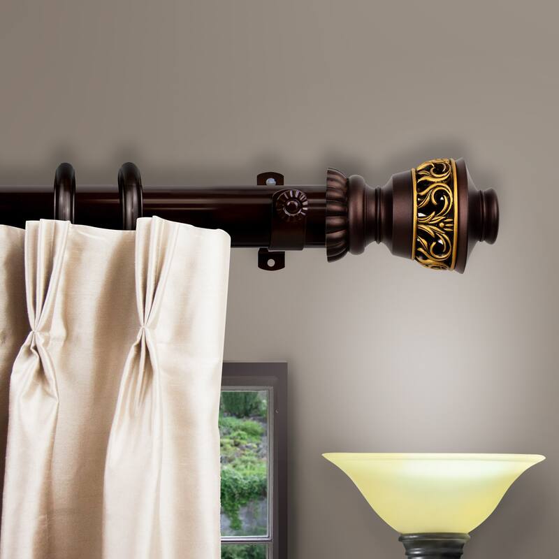 InStyleDesign Scroll Decorative Traverse Rod with Center Open Rings - 30 to 48-inch - Cocoa