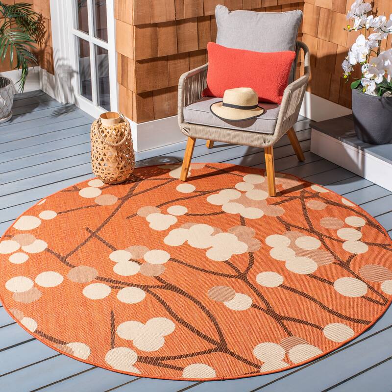 SAFAVIEH Courtyard Delois Indoor/ Outdoor Waterproof Patio Backyard Rug - 6'7" x 6'7" Round - Terra Natural/Brown