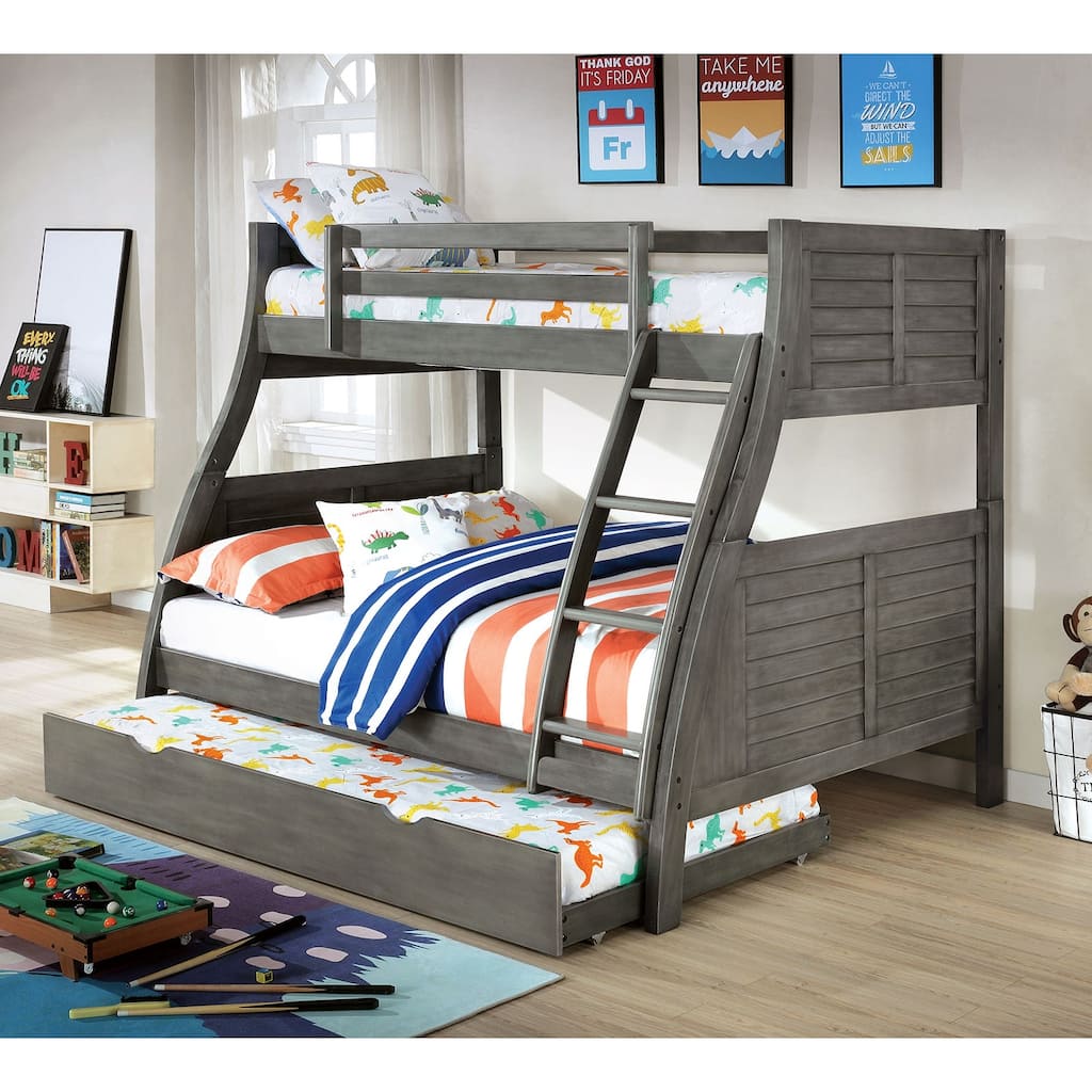 Transitional Twin Over Full Bunk Bed with Reversible Ladder and Guard Rails, Gray Finish