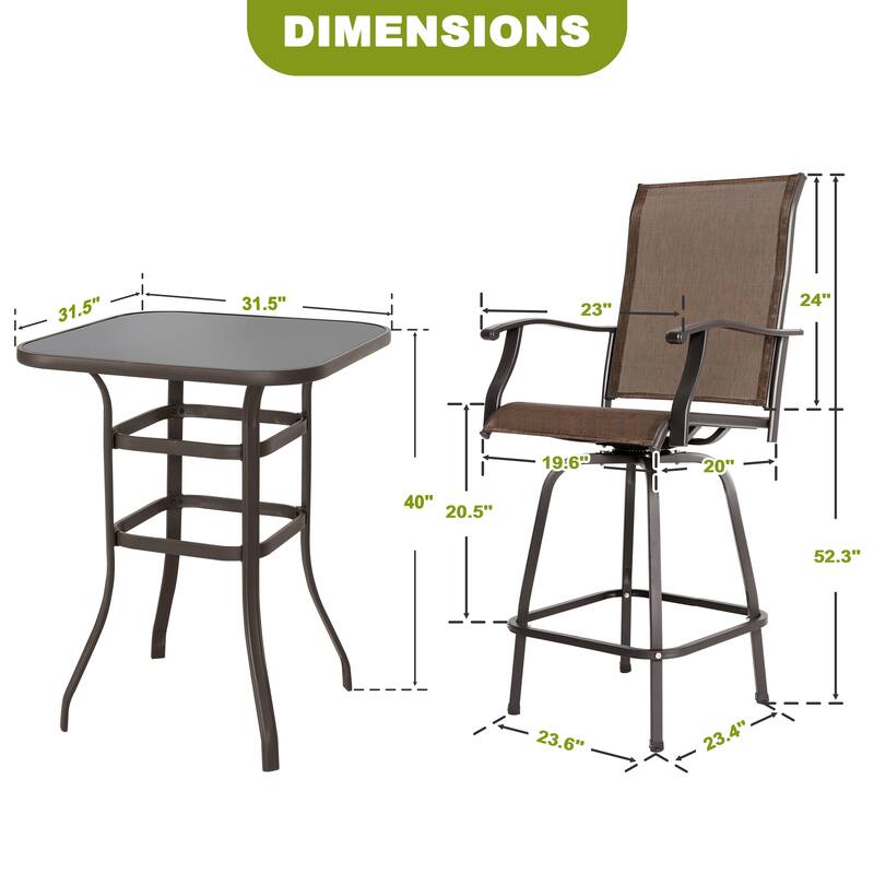 Outdoor 5-Piece Textilene Bar Set, Swivel Bar Stools and Bar Table