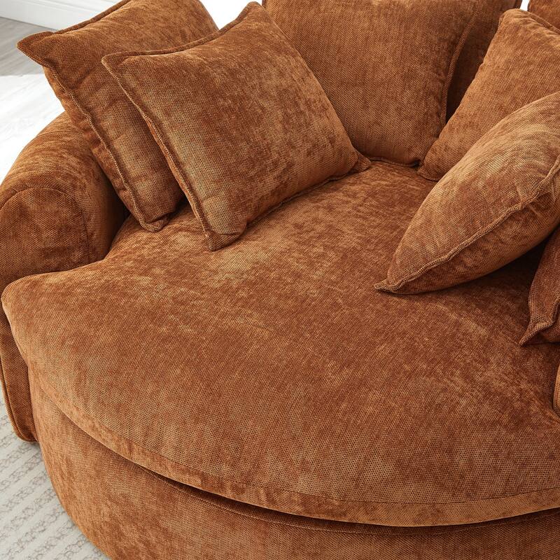Roomfitters Oversized Round Chaise Sofa 59.8" Upholstered Loveseat with 8 Pillows, Accent Chair for Living Room