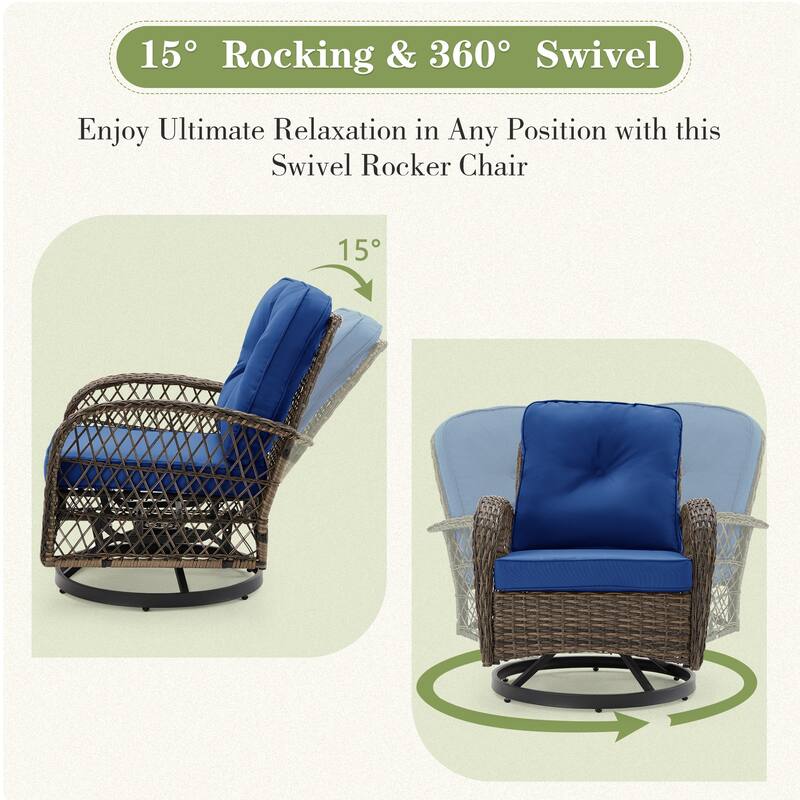 360° Swivel Rocking Patio Chairs Set with Thick Cushions & Tempered Glass Table | Indoor Living Room / Balcony| 3/5-Piece