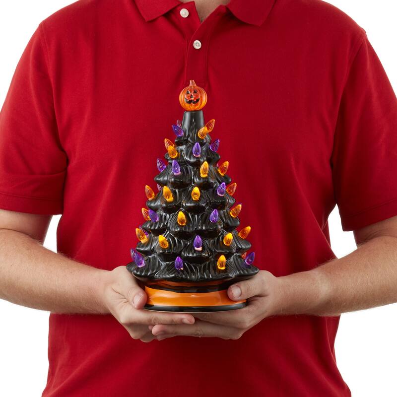 12in Hand Painted Ceramic Christmas Tree PreLit Tree with Star