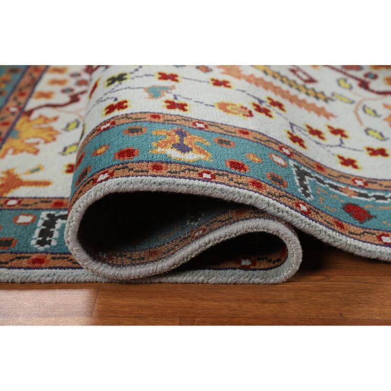 Hand Knotted Oriental 100% Wool Carpet Transitional Floral Navy Blue & Blues Oushak Area Rug - 5' 11'' X 4' 0''