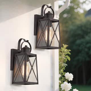 Set of 2 Modern Farmhouse Outdoor Wall Sconce Glass Patio Modern Industrial Lantern - W 5.5"xL6" H 12.75"