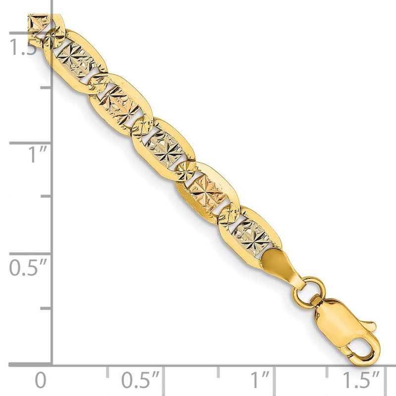 Curata 14k Yellow Gold 4.65mm Tri color Pave Chain Bracelet