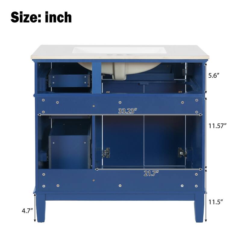 36" Modern Bathroom Vanity with Ceramic Sink, Soft Close Doors, 4 Drawers for Storage for Small Bathrooms
