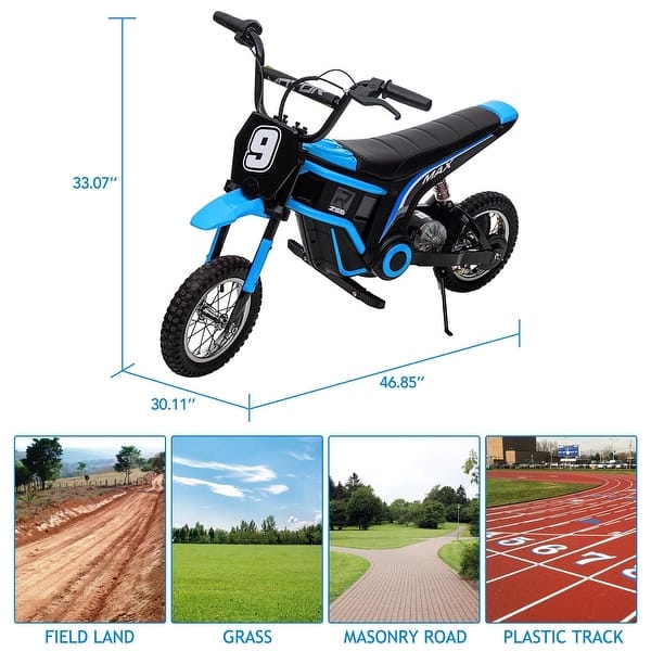 dimension image slide 6 of 7, Kids Dirt Bike, 350W Electric Motorcycle Up to 14.29MPH