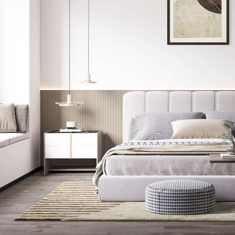 Glitzhome Modern Geometric Abstract Pattern High-Low Shag Area Rugs