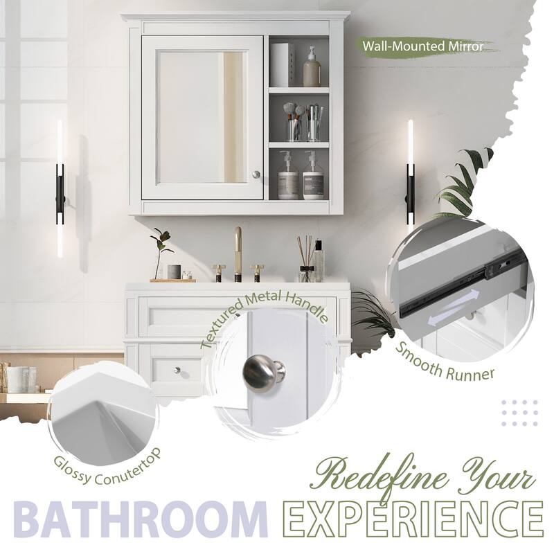 30'' Bathroom Vanity Set with Mirror Cabinet, Bathroom Vanity Cabinet with 2 Drawers, a Tip-out Drawer and Storage Shelf