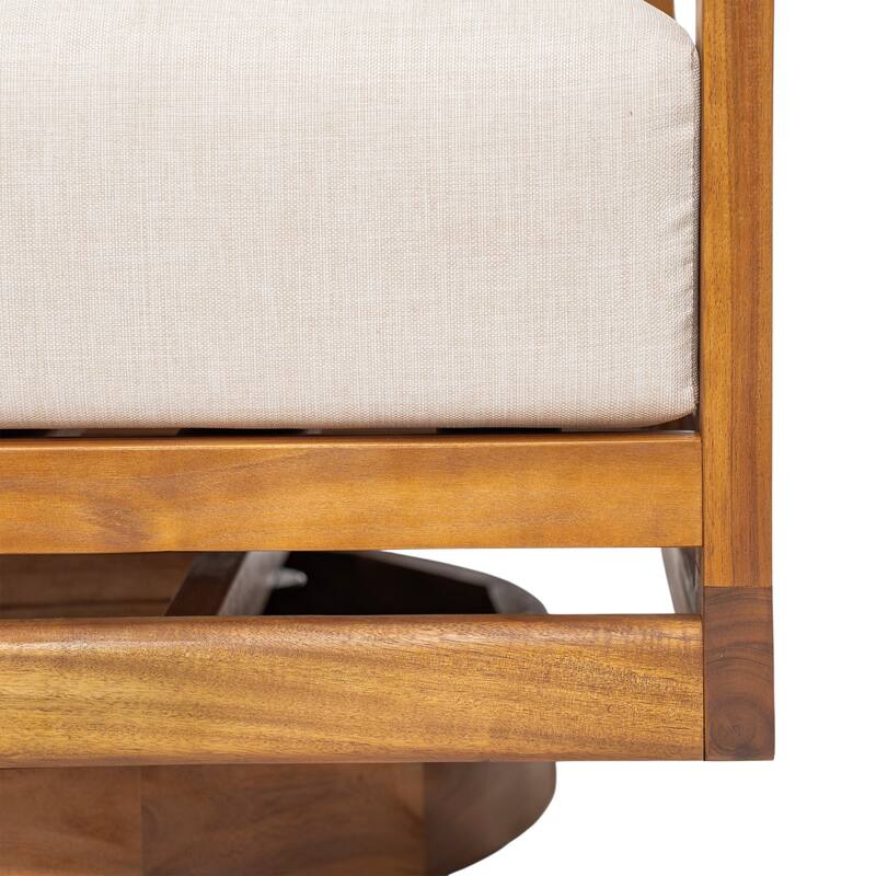Christopher Knight Home - Outdoor Swivel Solid Acacia Wood Lounge Chair with Beige Cushion
