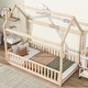preview thumbnail 11 of 16, Twin House Bed with Guardrails & Slats, Safe Pine Wood Frame for Kids, Grey