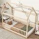 preview thumbnail 2 of 7, Twin Size Pine Wood House Bed Frame with Guardrails & Slats, Natural