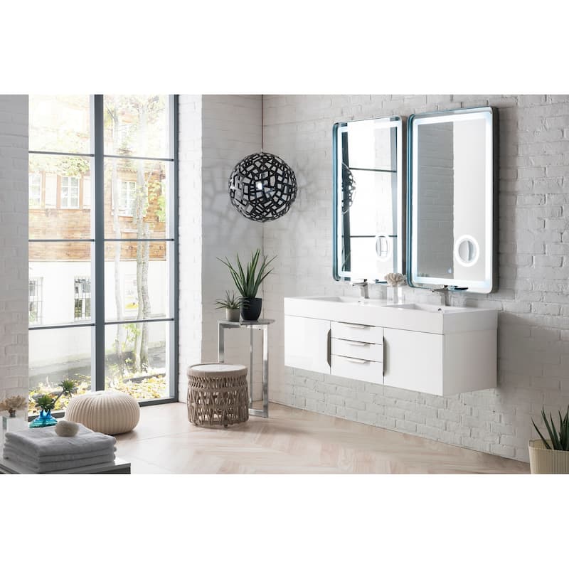 James Martin Vanities Mercer Island 59" Double Vanity, Glossy White with Brushed Nickel Hardware