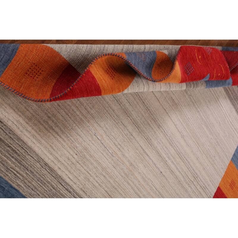 Hand Knotted Oriental 100% Wool Carpet Tribal Bordered Beige & Ivories Gabbeh Area Rug - 7' 11'' X 6' 9''