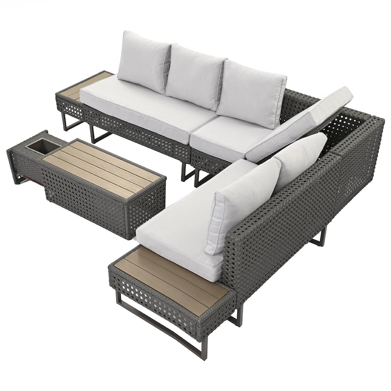 6-Pers Diamond Weave Patio Sectional Furniture Set