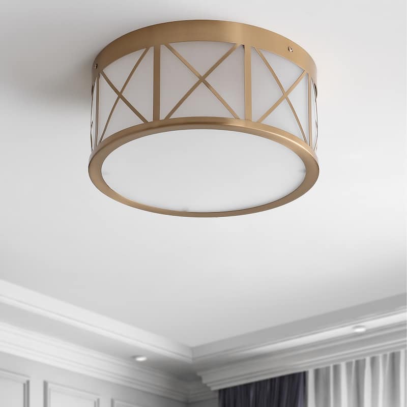 Pagoda 13" Drum Metal/Glass Flush Mount Brass Gold by JONATHAN Y