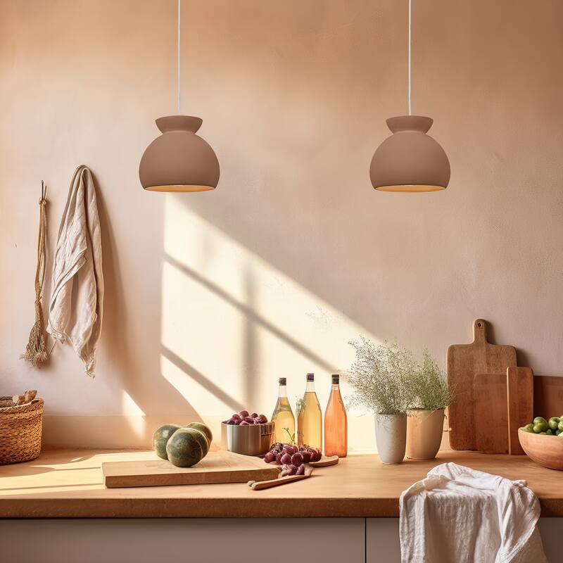 Sienna Ceramic Ceiling Light with Fabric Cord - 9.0"L x 9.0"W x 7.8"H