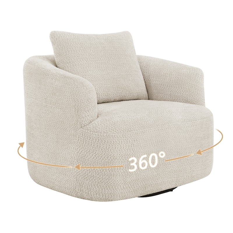 Upholstered Swivel Barrel Chair with Pillow