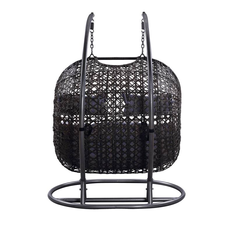 Patio Swing Chair with Tubular Stand and Wicker Weaving, Black