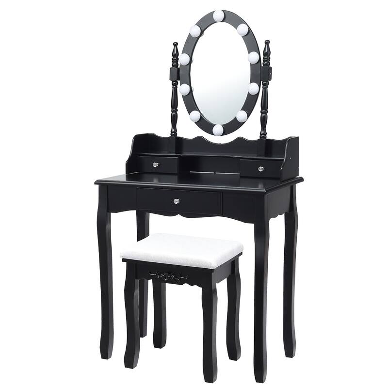 Costway Makeup Vanity Dressing Table 10 Dimmable Bulbs WhiteBlackBrown