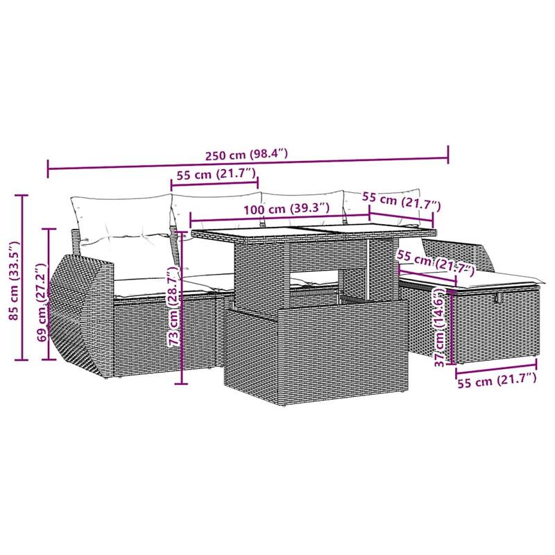 vidaXL Patio Sofa Set with Cushions Sectional Couches 6 Piece Poly Rattan