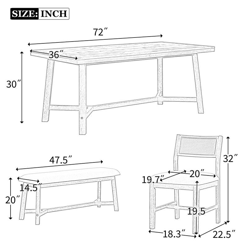 6-piece Retro Farmhouse Style Dining Set